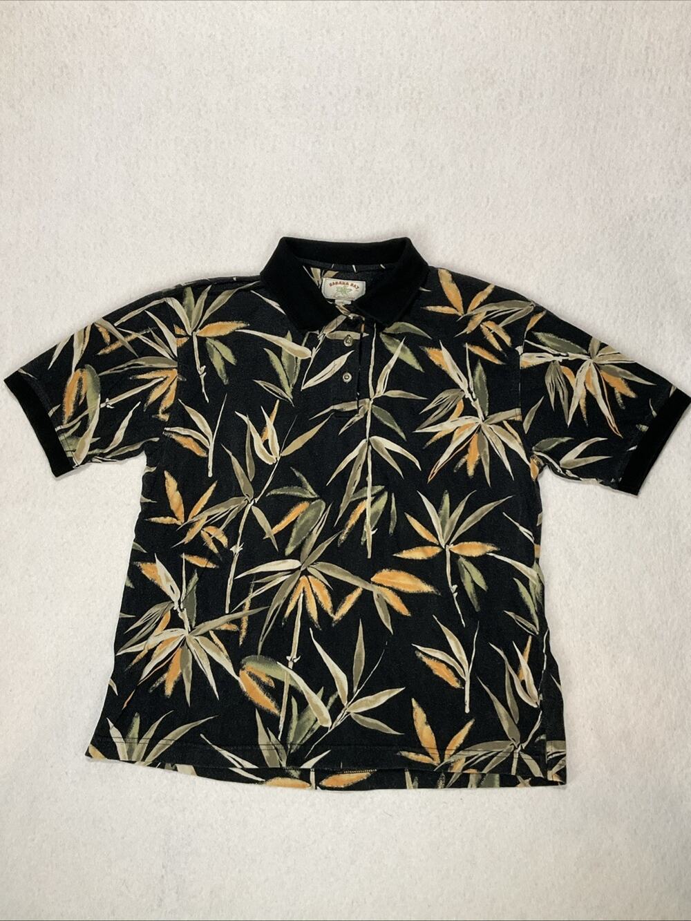 Banana Bay Women’s Hawaiian Tropical Leaf Print Short Sleeve Polo Shirt Size L